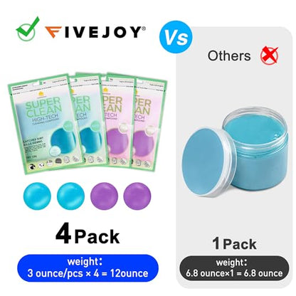FiveJoy Car Cleaning Gels, 4-Pack Universal Auto Detailing Tools Car Interior Cleaner Putty, Dust Cleaning Mud for PC Tablet Laptop Keyboard, Camera, Printers, Calculator - 320g (2.8oz/pcs) - color: Blue,Purple