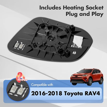 SNEMEEY Compatible with Toyota RAV4 Passenger Side Mirror Glass 2016 2017 2018 - Right Side Replacement View Mirror, Heated Chrome Convex Mirror with Backing Plate and Rear Holder - color: Passenger Side（RH）