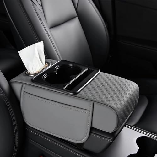 Center Console Cover,Car Armrest Cushion Multifunctional with 2 Storage Bags Cup Holder,Phone Slot,Tissue Box Slot for Most Cars Accessories Interior Organizers-Gray 13.8x7.9 in - color: gray