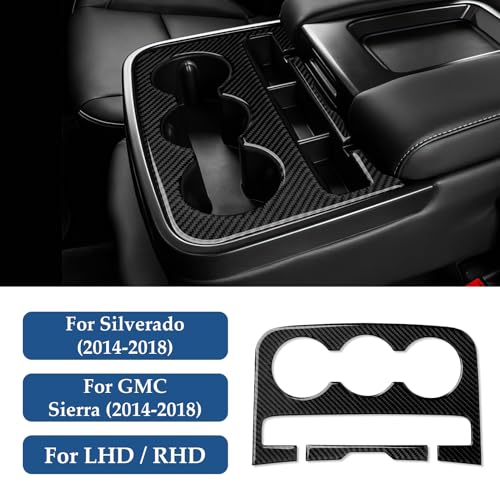 Car Front Cup Panel Sticker Cover Interior Trim Carbon Fiber Decal for Chevrolet Silverado/GMC Sierra 1500 2500HD 3500HD 2014-2018 Accessories - color: Front Cup Panel