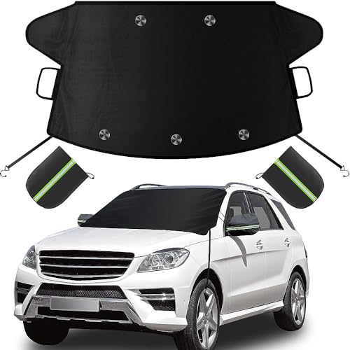 Windshield Cover for Ice and Snow, Windshield Snow Cover, Performance Brake Kits with Side Mirrors Cover, Fits Most Cars, Trucks, Vans, SUVs and More 87 x 56 inches, Black - color: Black, size: XX-Large