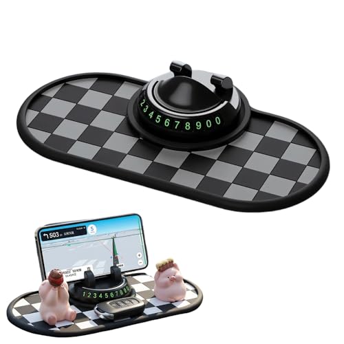Mobile Phone Bracket Anti-Slip Mat,2026 New Multifunction Car Dashboard Mat with Temporary Parking Number Sticker,Universal Car Organizer Non-Sticky Pad for Phones Sunglasses Keys Gadgets (Grey) - color: Grey