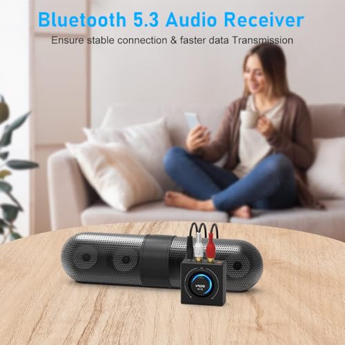 YMOO B06T3 Bluetooth 5.3 Receiver, 100ft RCA Bluetooth Audio Adapter for 3.5mm Jack AUX HiFi Home Stereo/Speaker from Smartphone/Tablet/Laptop, Dual Link for Two Speakers, SBC AAC Audio - color: Black