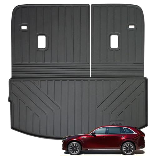 Large Cargo Liners for Mazda CX90 CX-90 2024 2025 (Only Suitable for 7&8 Seats)(Not Suitable for 6 Seats),TPE All Weather Protection with Trunk Mat Covering The backrest - size: 2024 2025 CX90 Cargo Mats
