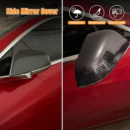 Side Mirror Cover Compatible with Tesla Model X 2017-2020, Mirror Cover Cap Trim (Carbon Fiber Style) - color: Carbon Fiber