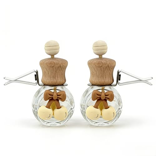 2 Pack Car Air Freshener Diffuser, Refillable Empty Glass Bottles with Vent Clip & Wooden Caps Drift Car Air Freshener for Essential Oils Long Lasting Car Fresheners-Car Accessories-A2 - size: Bear-A2 - 2PCS
