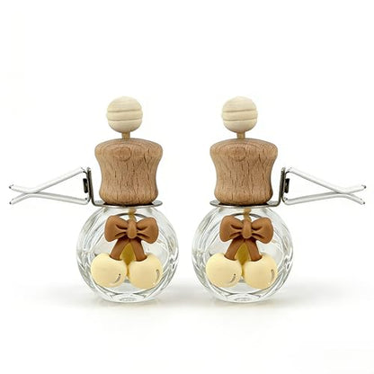 2 Pack Car Air Freshener Diffuser, Refillable Empty Glass Bottles with Vent Clip & Wooden Caps Drift Car Air Freshener for Essential Oils Long Lasting Car Fresheners-Car Accessories-A2 - size: Bear-A2 - 2PCS