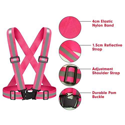 High Visibility Reflective Vest Safety Vest Running Reflective Gear Adjustable Reflective Vest for Walking,Jogging,Hiking,Night Cycling - color: Pink