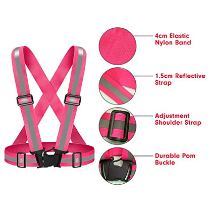 High Visibility Reflective Vest Safety Vest Running Reflective Gear Adjustable Reflective Vest for Walking,Jogging,Hiking,Night Cycling - color: Pink