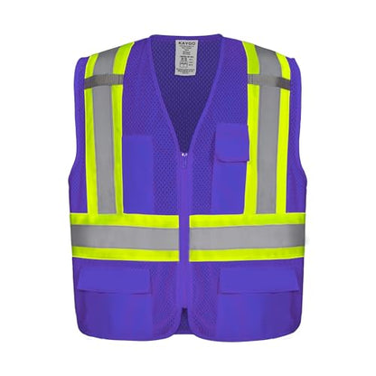 KAYGO Safety Vest with Pockets - High Visibility Reflective Vest ANSI Class 2 Construction Vest - color: Purple, size: Large