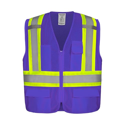 KAYGO Safety Vest with Pockets - High Visibility Reflective Vest ANSI Class 2 Construction Vest - color: Purple, size: X-Large