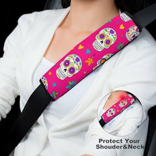Men's Comfortable Cushion Pad Car Shoulder Strap, Day Dead Mexican Sugar Skull Harness Pad Car Belt Covers - color: Color855