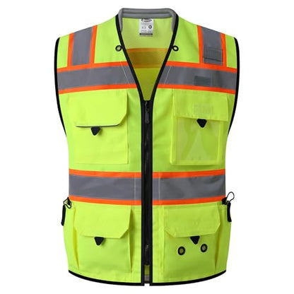 JKSafety Hi-Vis Unisex Surveyor Safety Vest Heavy Duty PPE Inner Pockets ANSI/ISEA Compliant - color: 188-yellow, size: X-Large