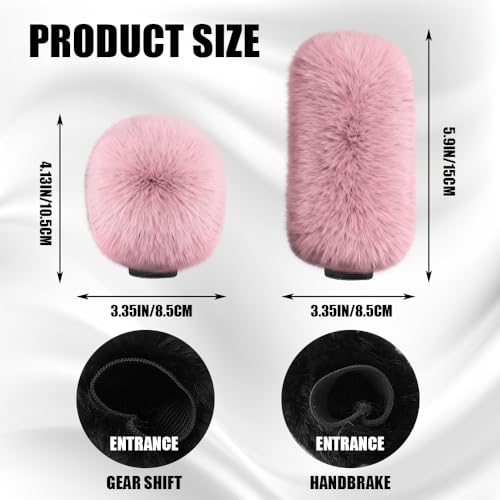 2PCS Plush Car Gear Shift Knob Cover & Handbrake Cover, Shift Knob Protector, Soft Fluffy Gear Handbrake Protective Sleeves, Shifter Lever Brake Handle Warm Plush Set for Cars (Dark Pink) - color: Dark Pink