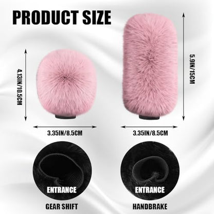 2PCS Plush Car Gear Shift Knob Cover & Handbrake Cover, Shift Knob Protector, Soft Fluffy Gear Handbrake Protective Sleeves, Shifter Lever Brake Handle Warm Plush Set for Cars (Dark Pink) - color: Dark Pink