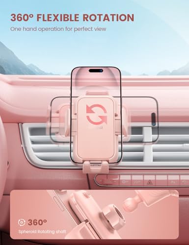Lamicall 2026 Wider Clamp & Metal Hook Car Phone Holder Vent [Thick Cases Friendly] Phone Holders for Your Car Mount Automobile Hands Free Cradle Air Vent for iPhone 17 16 15 14 13 Pro Max Pink - color: NEW Upgraded - Pink