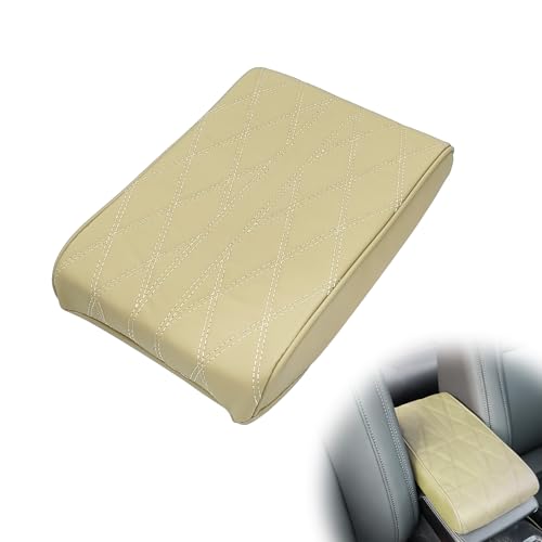 1 PCS Car Armrest Box Booster Pad, Leather 3D Texture Anti-Scratch Protective Cover, Memory Foam Leather Relieve Elbow Pressure Cushion, Universal for SUV, Truck, RV and More (Beige) - color: Beige