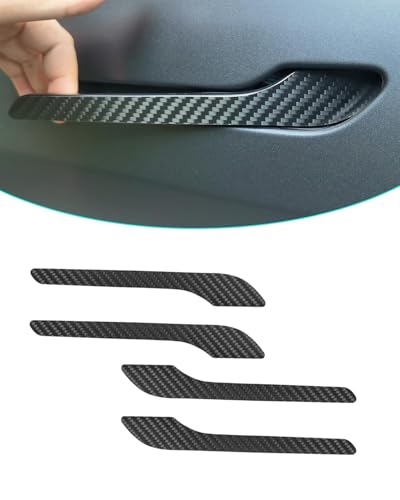 Carbon Fiber Door Handle Cover, Door Handle Protective Cover Decoration Compatible with Tesla Model Y/3 Accessories (2017-2025) Highland & Juniper Compatible (4 Pieces) (3K Matte Carbon) - style: 3K Matte Carbon
