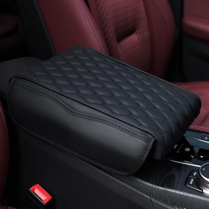 Einesin Center Console Cover, Arm Rest Cover, Memory Foam Microfiber Leather Car Armrest Cover Cushion with 2 Storage Bags, Universal Center Console Covers for Cars/Truck/Auto/SUV (Black) - color: black