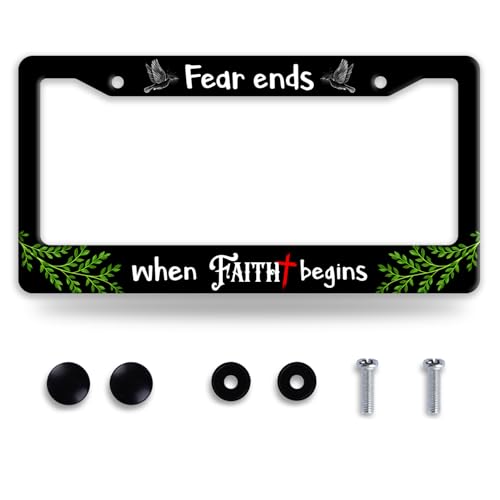 Personalized License Plate Frame Fear Ends When Faith Begins License Plate Frames Christian Auto Accessory Bracket Stainless Steel Funny License Plate 6.3 x12.3 Inch - color: Fear Ends When Faith Begin