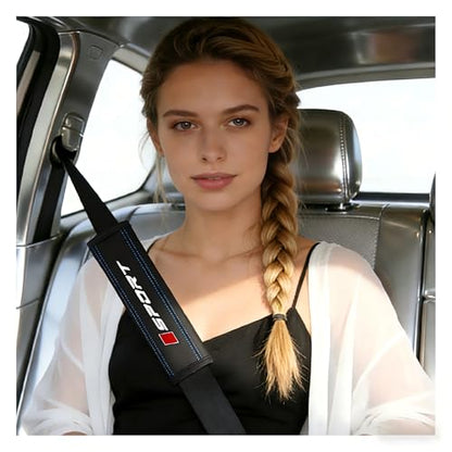 2PCS Car Seat Belt Cover Pad,Leather Car Seat Strap Pads with Red/Blue Stitching,Universal Non-Slip Seats Belt Shoulder Pad Cars Interior Accessories for Cars Truck SUV (Black/Blue) - color: Black/Blue
