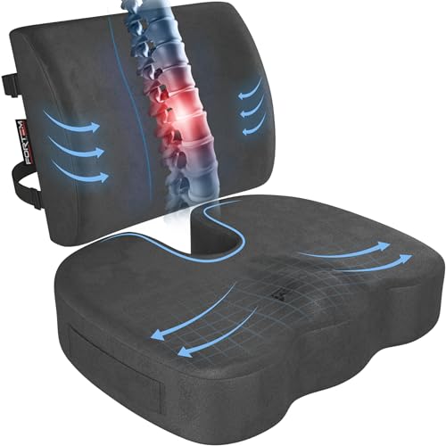 FORTEM Seat Cushion, Office Chair Cushion, Lumbar Support Pillow for Office Chair, Memory Foam Sciatica Coccyx Tailbone Pressure Pain Relief, Car Sitting Pad, Washable Non Slip, XL - color: Dark Grey Velour, size: X-Large