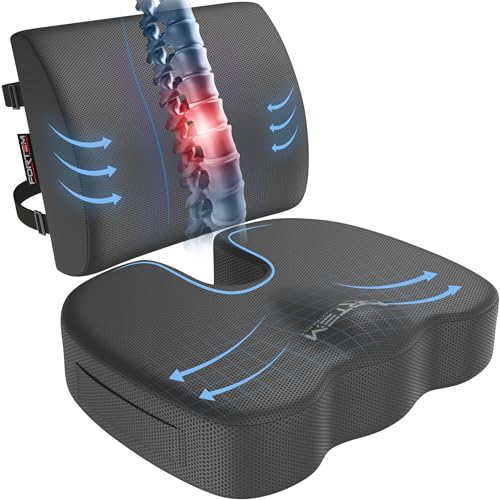 FORTEM Seat Cushion, Office Chair Cushion, Lumbar Support Pillow for Office Chair, Memory Foam Sciatica Coccyx Tailbone Pressure Pain Relief, Car Sitting Pad, Washable Non Slip, XL - color: Dark Grey Mesh, size: X-Large