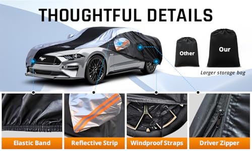 Mustang Car Cover Waterproof All Weather with Silver Strip Design, Custom Fit for Ford Mustang 1994–2025, Mustang Accessory with Door Zipper & Windproof Straps - size: Custom Fit Ford Mustang