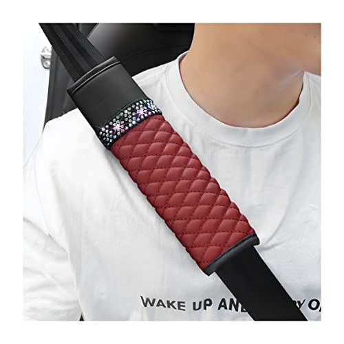 zipelo 2 Pcs Auto Seat Belt Cover, Breathable Leather Shoulder Pads Protect Your Neck, Harness Pads Strap for a More Comfortable Driving, Car Accessories Compatible with Adults Kids (Wine Red) - color: wine red