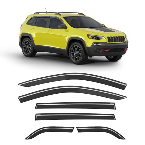 6-pcs Low-Profile Window Rain Guard for 2014-2023 Jeep Cherokee Rain Guards Side Window Visors Extra-Thick Vent Visor Window Deflectors Tape-on Vent Shades Car Accessories - size: Fit for 2014-2023 Jeep Cherokee
