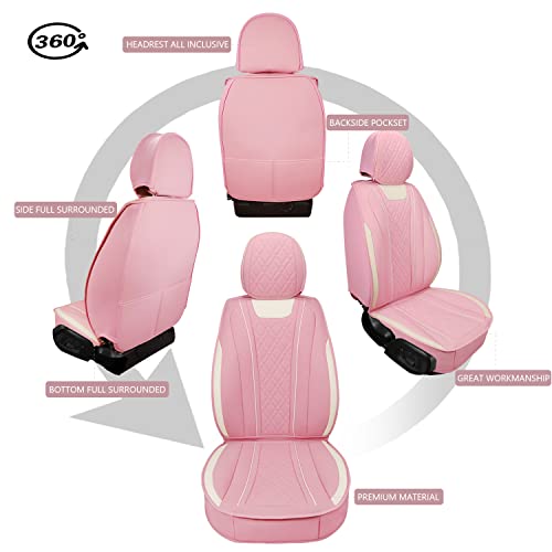 SanQing Car Seat Covers Front Seats, Super Luxurious Heavy Universal Duty Waterproof Leather Automotive Vehicle Cover for Cars SUV Pick-up Truck, Non-Slip Seat Pink Car Accessories (2 PCS Front/Pink) - color: 2 PCS Front/Pink