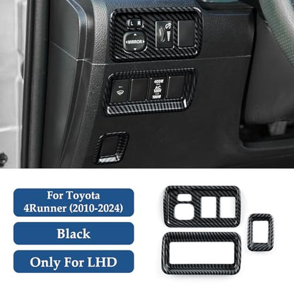 Car Carbon Fiber Decal Headlight Switch ABS Sticker Cover Interior Trim Accessories for Toyota 4Runner SUV 2010-2025 Black - color: Headlight Switch