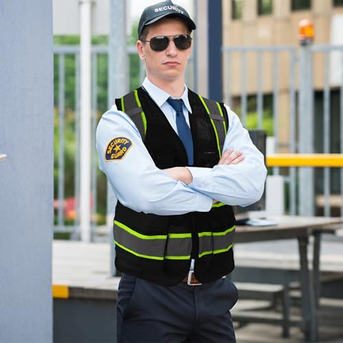 A-SAFETY Mesh High Vis Vest Lightweight Reflective Construction Vest with Pockets Safety Vest for Men/Women - color: Dz-black, size: 6-8X-Large