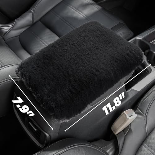 SEG Direct Auto Center Console Cover, Furry Car Armrest Cover, Soft Fluffy Middle Console Pad, Car Armrest Seat Box Cover for Women Men, Universal Fit for Most Vehicle, SUV, Truck, Car (Black) - color: Black