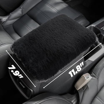 SEG Direct Auto Center Console Cover, Furry Car Armrest Cover, Soft Fluffy Middle Console Pad, Car Armrest Seat Box Cover for Women Men, Universal Fit for Most Vehicle, SUV, Truck, Car (Black) - color: Black