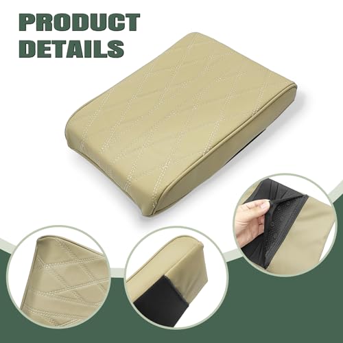 1 PCS Car Armrest Box Booster Pad, Leather 3D Texture Anti-Scratch Protective Cover, Memory Foam Leather Relieve Elbow Pressure Cushion, Universal for SUV, Truck, RV and More (Beige) - color: Beige