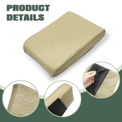1 PCS Car Armrest Box Booster Pad, Leather 3D Texture Anti-Scratch Protective Cover, Memory Foam Leather Relieve Elbow Pressure Cushion, Universal for SUV, Truck, RV and More (Beige) - color: Beige