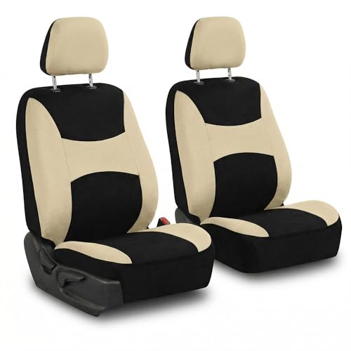 FH Group Universal Automotive Seat Covers Front Set | Light & Breezy Flat Cloth Washable Car Seat Cover for SUV, Sedan, Truck | Airbag Compatible Interior Upgrade - Beige/Black - color: Beige, size: Front Set