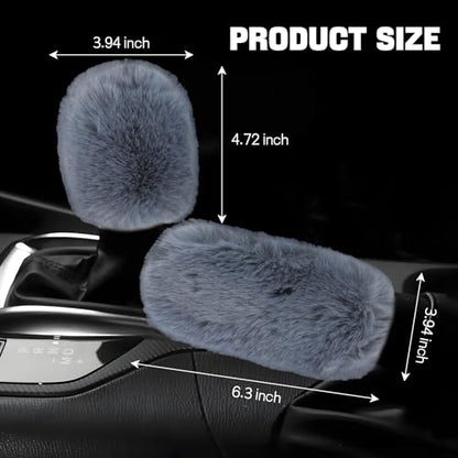 Hovom 2PCS Fluffy Car Gear Shift Knob Cover & Handbrake Cover, Soft Plush Hand Brake Handle & Gear Shift Cover for Women Girls, Universal Comfortable Warm Furry Car Accessories (Gray) - color: Gray