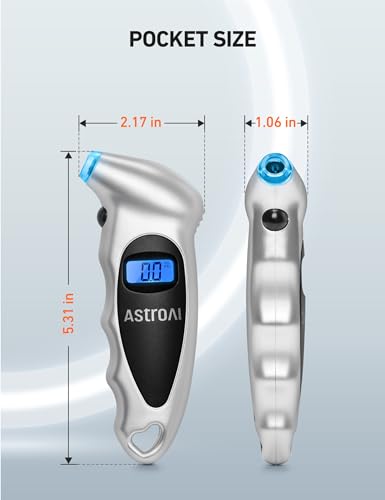 AstroAI Digital Tire Pressure Gauge 0-150PSI Calibrated to ANSI B40.7 +/-1PSI, Accurate in 0.1 Increments, Tire Repair Tools 4 Pressure Measurements for Car Truck with Backlight LCD, Silver - color: Silver