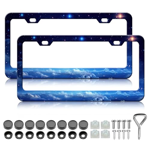 Above The Clouds License Plate Frame - 2PCS Cloud Stainless Steel Metal License Plate Holder, Rust-Proof Waterproof Car Decorative Tag Frames - color: Above The Clouds