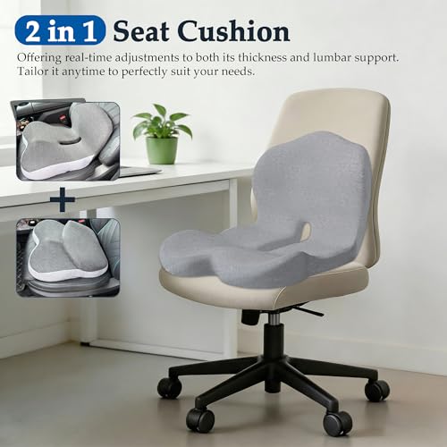 Onever Ergonomic Memory Foam Seat Cushion, Lumbar Support Non Slip for Truck Driver Long Driving Office Chair Back Tailbone Pain Relief Grey - color: Grey