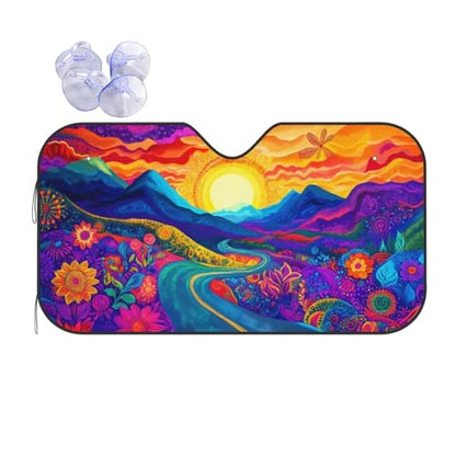 Abstract Flower Sunrise Car Sun Shade Windshield Sunshade Foldable Front Window Shield Cover for Truck SUV - color: Blue2