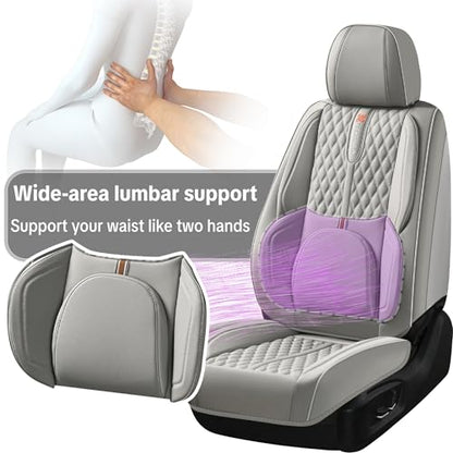 Light Gray Car Seat Covers, Universal Fit for Most Vehicles, Premium Waterproof Leather, Pet-Friendly Car Seat Covers with Lumbar Support, Slip-Resistant, Airbag-Compatible, Protects Car Interior - color: Light Gray