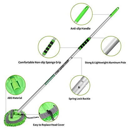 62'' Car Wash Brush with Long Handle Chenille Microfiber Car Wash Mop Mitt Kit Scratch-Free Car Cleaning Brush Care Kits with Replacement Head Supplies for Cars RV Truck Boat - color: Green