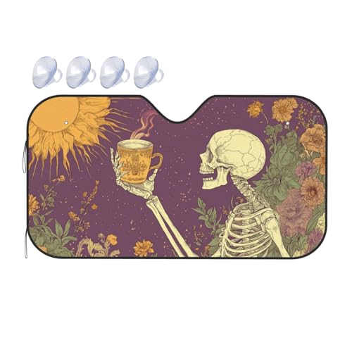 Windshield Sun Shade Witchy Skull Flower Sun Art Car Front Window Sunshade Blocker UV Visor Retractable Automotive Sunshades for Vehicle SUV Truck Protector 51x27.5 inch - color: A0922, size: S:51x27.5 inch
