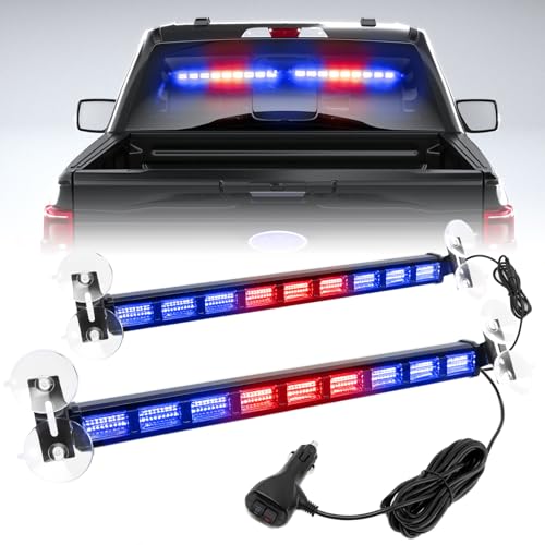 [Upgraded] Red/Blue Police Firefighter Emergency Strobe Traffic Advisor Light Bar Switchable 4 Colors 162 LED Windshield 2 in 1 Visor Safety Warning Hazard Flashing Lights for Truck Vehicle - color: #03 Red/Blue