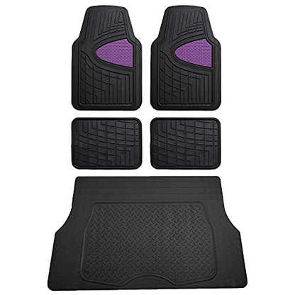 FH Group Premium Liners Tall Channel Trimmable All Weather Rubber Full Set Car Floor Mats (Purple) w. Trimmable All-Season Cargo Liner (Black) - Universal Fit for Cars Trucks and SUVs - color: Purple, style: With Cargo Mats