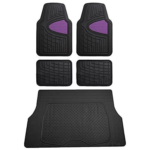 FH Group Premium Liners Tall Channel Trimmable All Weather Rubber Full Set Car Floor Mats (Purple) w. Trimmable All-Season Cargo Liner (Black) - Universal Fit for Cars Trucks and SUVs - color: Purple, style: With Cargo Mats