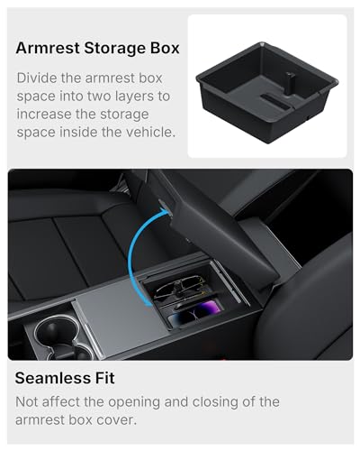 5PCS Center Console Organizer Compatible with 2025-2026 Tesla Model Y Juniper/2024-2026 Model 3 Highland Accessories, Hidden Storage Box, Cup Holder and Silicone Mat(Not Fit Juniper Standard) - size: 5pc for Model Y Juniper/ Model 3 Highland